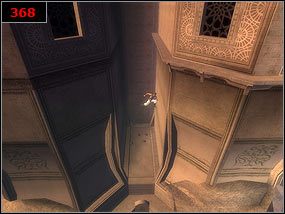 Z ostatniej kolumny skaczemy na ścianę a z niej odbijamy się i łapiemy fragmentu chodnika [367] - The setting sun - Prince of Persia: Piaski Czasu - poradnik do gry