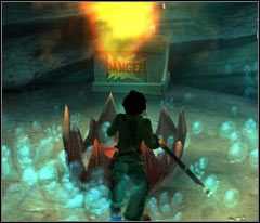 Ustaw się tak, aby mieć przed sobą prawą skrzynkę z materiałami wybuchowymi - 10 Black Isle | Beyond Good & Evil - Beyond Good & Evil - poradnik do gry