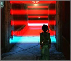Druga zapora jest nieco trudniejsza, musisz wykonać oba skoki BEZ PRZERWY ponieważ czerwone lasery znajdują się na całej długości - 54 Slaughterhouse | Beyond Good & Evil - Beyond Good & Evil - poradnik do gry