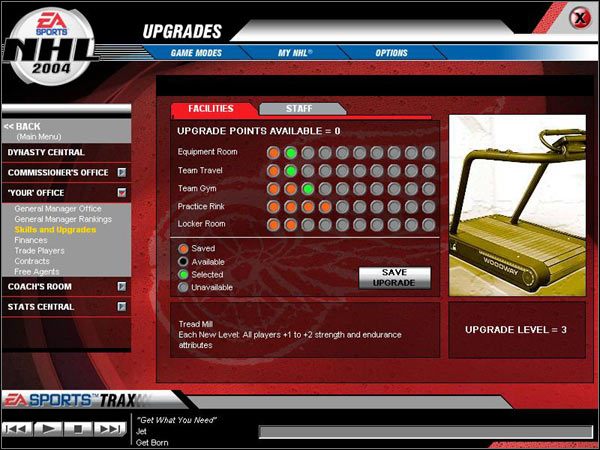 Skills and Upgrades to miejsce, w którym dokonujemy wszystkich usprawnień dotyczących drużyny - Główny ekran gry - Upgrades | NHL 2004 - NHL 2004 - poradnik do gry