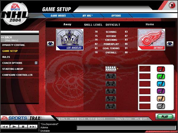 Mamy tu ukazane - Główny ekran gry - Dobór zawodników | NHL 2004 - NHL 2004 - poradnik do gry