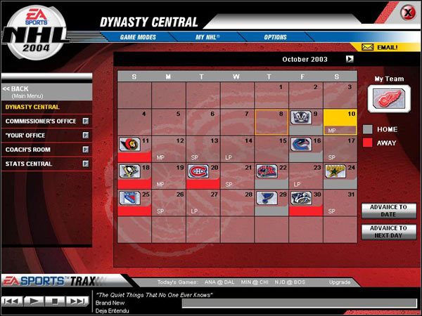 Te oznaczenia, to nic innego jak symbole treningów zaplanowanych na dany dzień dla drużyny - Trening | NHL 2004 - NHL 2004 - poradnik do gry