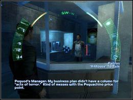 Wysłuchaj rozmowy pomiędzy znajdującymi się tu osobami a następnie sam zagadaj do właściciela kawiarni - Upper Seattle City Center #1 | Seattle | Deus Ex Invisible War - Deus Ex: Invisible War - poradnik do gry