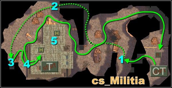 Terroryści będą się trzymać w okolicach budynku, kryjąc się wewnątrz oraz obok niego i czekając na Twoich ludzi - Militia | Mapy w Counter-Strike Condition Zero - Counter-Strike: Condition Zero - poradnik do gry