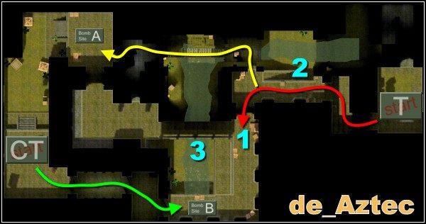 Zaopatrzony w snajperkę biegnij w stronę miejsca B - Aztec | Mapy w Counter-Strike Condition Zero - Counter-Strike: Condition Zero - poradnik do gry