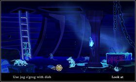 Wracamy na pokład, wchodzimy przez właz i idziemy do pomieszczenia w którym znaleźliśmy pióro - Cz. III - Pod małpią wyspą (3) | Opis przejścia The Secret of Monkey Island - The Secret of Monkey Island - poradnik do gry