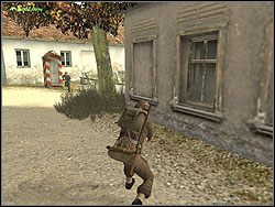 Człowiekiem z szybkostrzelnym karabinkiem podejdź do końca zabudowań (przed siebie) i skręć w prawo, w stronę drogi - Annual Fair | Operation Liberator | Hidden and Dangerous 2 - Hidden and Dangerous 2 - poradnik do gry