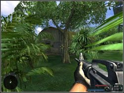 Przejdź krzakami w prawo i wejdź do pierwszego budynku - Misja 04 - Pier w Far Cry - Far Cry - poradnik do gry