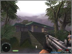 Teraz skieruj się do kantyny (canteen), czyli budynku pierwszy po lewej od wejścia - Misja 17 - Swamp | Far Cry - Far Cry - poradnik do gry
