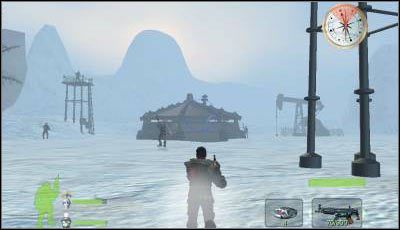 Koniecznie zajmij się widocznym na screenie budynkiem, nie pozwól aby ze środka wybiegło zbyt wielu oponentów - Misja 3 cz.1 | Armed & Dangerous - Armed & Dangerous - poradnik do gry