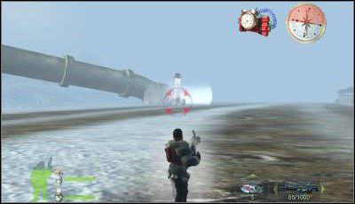 Jeżeli chcesz możesz strzelić w widoczną na screenie beczkę co spowoduje kolejną miłą dla oka reakcję łańcuchową - Misja 3 cz.3 | Armed & Dangerous - Armed & Dangerous - poradnik do gry