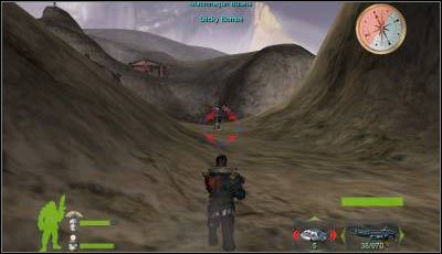 Kolejna seria obiektów do zniszczenia: syrena alarmowa, działo po lewej oraz baraki w oddali - Misja 6 cz.2 | Armed & Dangerous - Armed & Dangerous - poradnik do gry