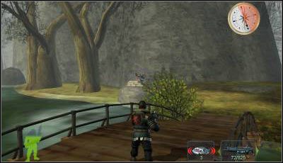 Po minięciu kilku pierwszych budynków przywitają Cię dwa kolejne stanowiska: po prawej przy wodzie (screen) oraz z tyłu na wzgórzu - Misja 15 cz.1 | Armed & Dangerous - Armed & Dangerous - poradnik do gry