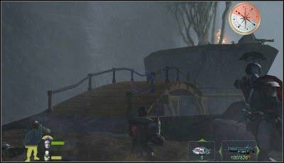 Po dotarciu do wysepki, na której stoją działa będziesz mógł wybrać czy chcesz iść przy skałach czy może po drewnianym mostku - Misja 17 cz.2 | Armed & Dangerous - Armed & Dangerous - poradnik do gry