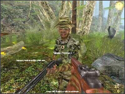 Po odzyskaniu kontroli nad główną postacią wykorzystaj wolną chwilę na zapoznanie się z klawiszologią a przede wszystkim kucaniem, kładzieniem na ziemi, przeładowywaniem broni i wydawaniem poleceń drużynie (przede wszystkim Pointmanowi) - Poradnik do gry - Thunder Over The Jungle cz.1 | Vietcong Fist Alpha - Vietcong: Fist Alpha - poradnik do gry