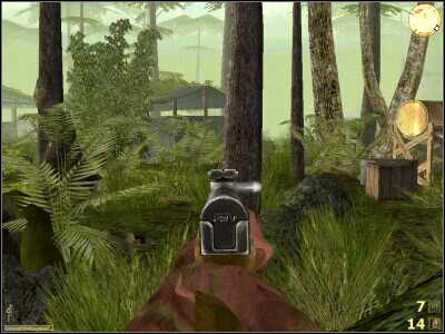 Na lewo od zbiornika z paliwem a konkretnie za ukazanym na screenie drzewem stoi kolejny wróg - Burn The Jungle cz.3 | Vietcong Fist Alpha - Vietcong: Fist Alpha - poradnik do gry