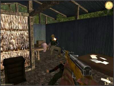 Zanim wejdziesz do środka (od strony południowej) upewnij się, że masz dobry a przede wszystkim NAŁADOWANY karabin - Burn The Jungle cz.4 | Vietcong Fist Alpha - Vietcong: Fist Alpha - poradnik do gry