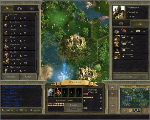 Okno po lewej stronie służy zarządzaniu produkcją miasta - Miasta | Podstawy Age of Wonders II Tron Czarnoksiężnika - Age of Wonders II: Tron Czarnoksiężnika - poradnik do gry