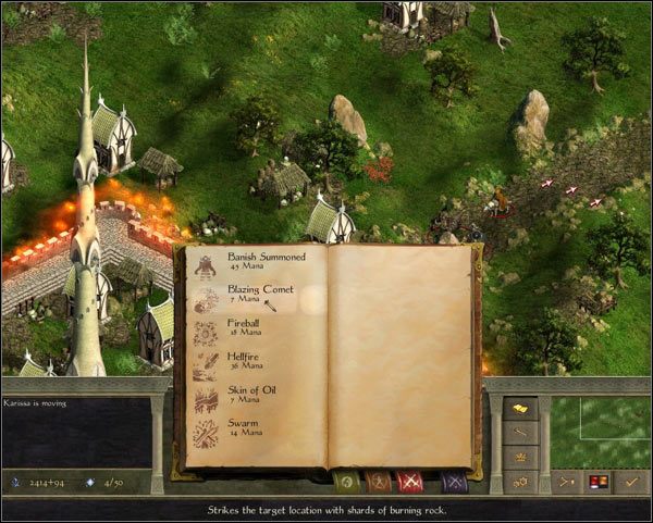 Magii w bitwie używa się za pomocą księgi czarów otwieranej przyciskiem menu - Walka w Age of Wonders II Tron Czarnoksiężnika - Age of Wonders II: Tron Czarnoksiężnika - poradnik do gry