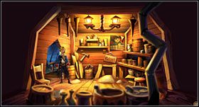 Idź do pralni i odpiłuj jednemu ze śpiących marynarzy drewnianą nogę (Peg leg) przy pomocy piły i zadmij w syrenę okrętową (Ship's horn) - [Część 2 - Four Map Pieces] - cz. 1 - Monkey Island 2: LeChucks Revenge - poradnik do gry