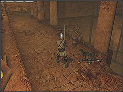 Kolejny długi korytarz, biegnący przez balkon, zaprowadzi Cię do schodów, które umożliwią zejście w dół, zaprowadzi Cię do nowej sali - [Misja 18] The Treasury of Petra | Knights of the Temple Infernal Crusade - Knights of the Temple: Infernal Crusade - poradnik do gry