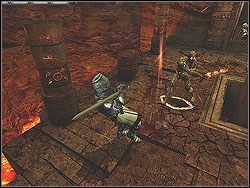 Idąc dalej wąskim przejściem natkniesz się na kreatury, z których jedna po walce pozostawi po sobie miecz Wiecznego Ognia (Sword of Eternal Fire) - [Misja 21] On the Edge of Abyss | Knights of the Temple Infernal Crusade - Knights of the Temple: Infernal Crusade - poradnik do gry