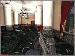 Nie korzystaj z klatki schodowej tylko idź ciągle przez pomieszczenia, aż do sali balowej (z fortepianem) - Azure Gate - Opis (2) - Misja 1 - Tom Clancys Rainbow Six 3: Athena Sword - poradnik do gry