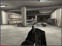 Przejdź ponownie do spiżarni i tym razem skręć w lewo, do białego korytarza - Omega Shadow - Opis (1) - Misja 4 - Tom Clancys Rainbow Six 3: Athena Sword - poradnik do gry