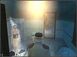 Przejdź od razu pod lustro na końcu łazienki, nie tracąc czasu na podziwianie wdzięków wystraszonej kobiety - Beldingford Manor - Opis (2) | Misja 4 w Hitman Kontrakty - Hitman: Kontrakty - poradnik do gry