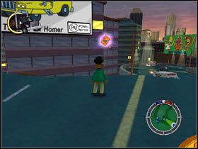 6) Chutney Squishee - na dachu banku koło komisariatu policji - Karty kolekcjonerskie | Level 5 The Simpsons Hit & Run - The Simpsons: Hit & Run - poradnik do gry