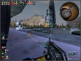 Gdy brama się otworzy, uważaj na dwa zawieszone pod sufitem działka po obu jej stronach oraz na zbliżający się z lewej strony czołg - 7. Spyglass cz.1 | Breed - Breed - poradnik do gry