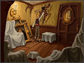 Wyjdź na korytarz, podnieś obraz, wytnij twarz i powieś go dziurawego na drzwiach - [Part IV] The Bartender, the Thieves, his Aunt and her Lover cz.2 - The Curse of Monkey Island - poradnik do gry