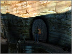 Zeskoczyłem na dół i skierowałem się na koniec rozpadliny, tam, gdzie na drzewie widniał znak dłoni - 05. Rozpadlina cz.3 | Uru Ages Beyond Myst - Uru: Ages Beyond Myst - poradnik do gry