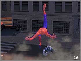 Uczynna, nowojorska policja postawiła na środku skrzyżowaniu klatkę, która na jakiś czas powstrzyma zbiega przed wydostaniem się na wolność (#17) - [Misja 1] Oswobodzenie Rhino cz.2 | Spider-Man 2 The Game - Spider-Man 2: The Game - poradnik do gry