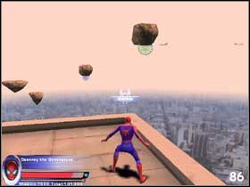 Wróć się do wyspy z kawałkiem ulicy (#84) i stamtąd dostań się na dach najbliższego wieżowca (#83) - [Misja 5] Iluzje Mysterio cz.1 | Spider-Man 2 The Game - Spider-Man 2: The Game - poradnik do gry