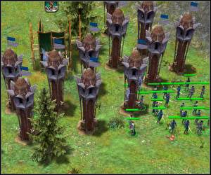 W miejscu, w którym stacjonuje Twoja armia dobrze jest zacząć masowo stawiać wieżyczki strzelnicze (elfickie) - 5.8 [ROZDZIAŁ 1] Wildland Pass cz.2 | SpellForce Zakon Świtu - SpellForce: Zakon Świtu - poradnik do gry