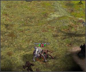 Po kilku chwilach dotrzesz do niewielkiego obozowiska wojowników Kithar (kotowate stwory) - 5.22 [ROZDZIAŁ 3] Nightwhisper Dale cz.1 | SpellForce Zakon Świtu - SpellForce: Zakon Świtu - poradnik do gry
