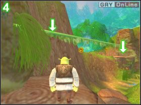 Nie wskakuj na pokazane na przerywniku pnie drzew, tylko biegnij prosto przed siebie - [POZIOM 01] Shreks Swamp cz.1 | Shrek 2 The Game - Shrek 2: The Game - poradnik do gry