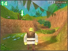 Nie zeskakuj na dół, tylko rozbij deski pokazane przez strzałkę na obrazku [13] - [POZIOM 01] Shreks Swamp cz.2 | Shrek 2 The Game - Shrek 2: The Game - poradnik do gry