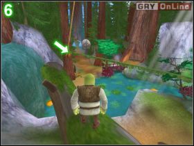 Gdy będziesz po drugiej stronie, biegnij do wróżki wskazanej prawą strzałką na obrazku [5] , by zapisać grę - [POZIOM 06] Shrek Rescues Donkey cz.1 | Shrek 2 The Game - Shrek 2: The Game - poradnik do gry
