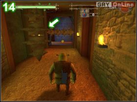 Na obrazku [13] lewa strzałka wskazuje grób Śpiącej Królewny - [POZIOM 10] The Mine cz.2 | Shrek 2 The Game - Shrek 2: The Game - poradnik do gry