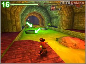 Poczekaj, aż zjedziesz na sam dół i przez kanał dostań się do wielkiej sali - pokazanej na obrazku [15] - [POZIOM 13] Poos n Boots Escapes Prison cz.2 | Shrek 2 The Game - Shrek 2: The Game - poradnik do gry