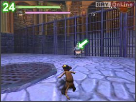 Zabij pająka (obrazek [23] ) i korzystając z jego pajęczyny dostań się na górę - [POZIOM 13] Poos n Boots Escapes Prison cz.3 | Shrek 2 The Game - Shrek 2: The Game - poradnik do gry