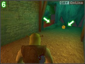 Krata za pułapkami (poziome walce z kolcami wskazane przez strzałki na obrazku [5] ) otworzy się - [POZIOM 10] The Mine cz.1 | Shrek 2 The Game - Shrek 2: The Game - poradnik do gry
