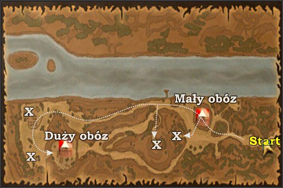 Rysunek 8. Rozmieszczenie obozów oraz większych grup nieprzyjaciół. - [Misja 3] Assault at Twilight cz.1 | Joanna dArc - Joanna dArc - poradnik do gry