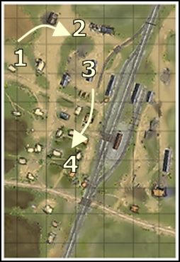 Udajemy się z miejsca startu [1] w rejony [2] - Misja 3 - Ostatnia przejażdżka | Katiusza | Soldiers Ludzie Honoru - Soldiers: Ludzie Honoru - poradnik do gry