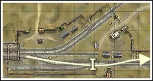 Aby wyjechać bramą główną [9], musimy także odpowiednio przekładać bocznice, kierunek jazdy pokazuje zaś mapa poniżej - Misja 4 - Kradzież (3) | Katiusza | Soldiers Ludzie Honoru - Soldiers: Ludzie Honoru - poradnik do gry