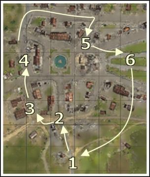 Rozpoczynamy polowanie z miejsca [1] i ruszamy przed siebie w stronę miasta [2] - Misja 3 - Villers-Bocageu (1) | Gniew Tygrysa | Soldiers Ludzie Honoru - Soldiers: Ludzie Honoru - poradnik do gry