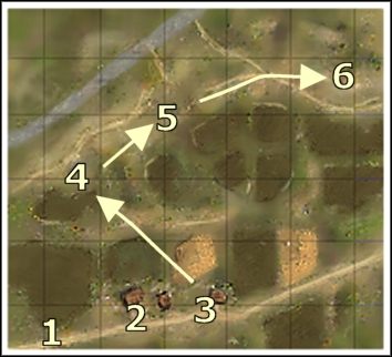 Wyruszamy [1] w stronę zabudowań [2], gdzie eliminujemy niemieckich żołnierzy, głównie przy użyciu karabinu snajperskiego - Misja 4 - Szturm artyleryjski | Droga do Berlina | Soldiers Ludzie Honoru - Soldiers: Ludzie Honoru - poradnik do gry