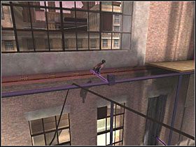 Teraz możesz skoczyć na platformę nieco poniżej i tam poszukać Midnighta (znajdziesz go w zaciemnionym rogu, posłuż się batem, aby go wydostać) - Derelict Building (1) | Scena 9 | Catwoman - Catwoman - poradnik do gry